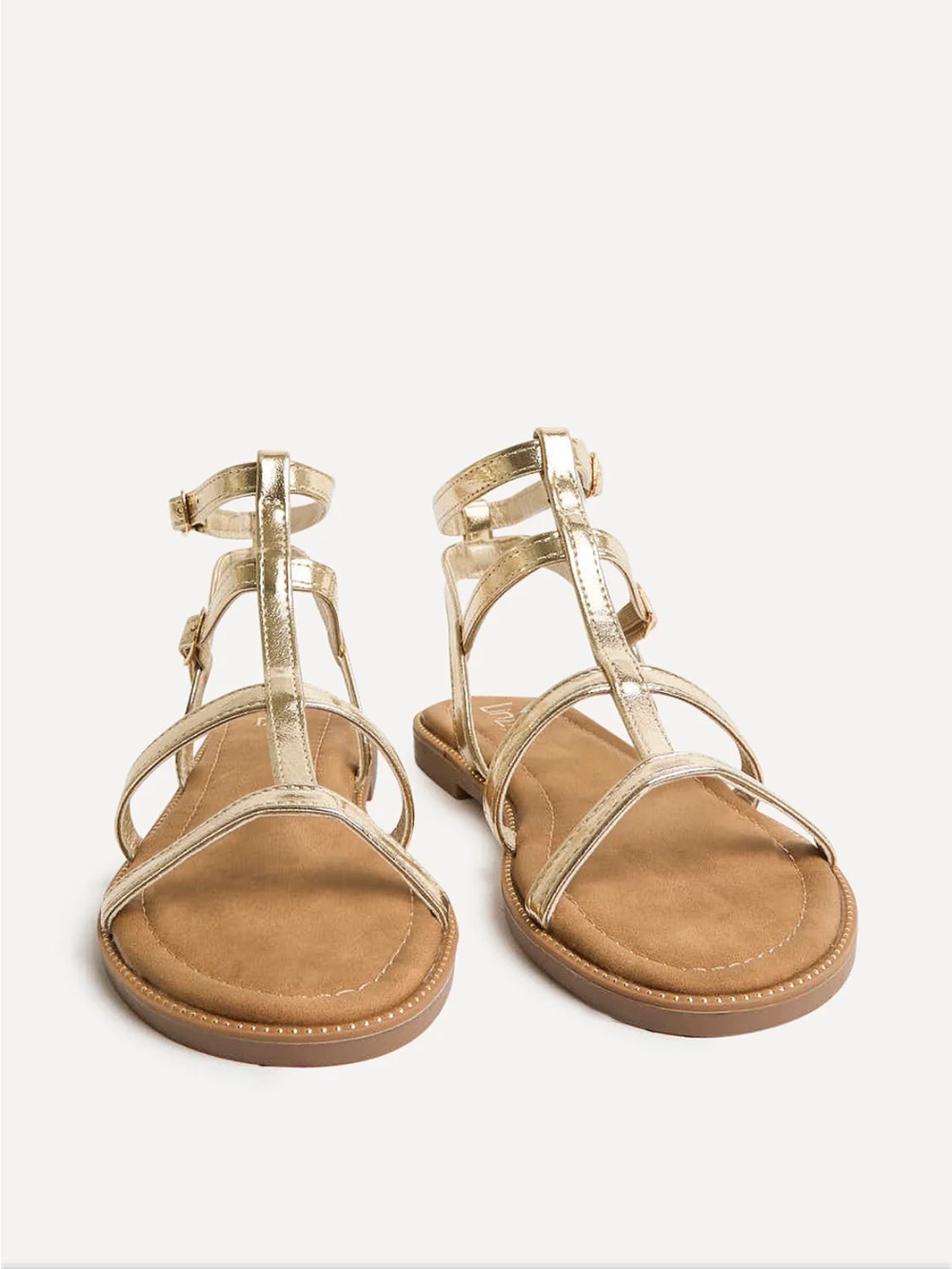 Linzi Gold T-Strap Flat Sandals - Women's NEW - Picture 3 of 6